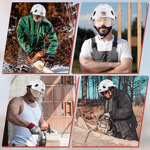 Miniatura 6 de Casco de seguridad ligero con visera correas ajustables para barbilla ABS reflectante ventilado construcción con suspensión de 6 puntos para hombres