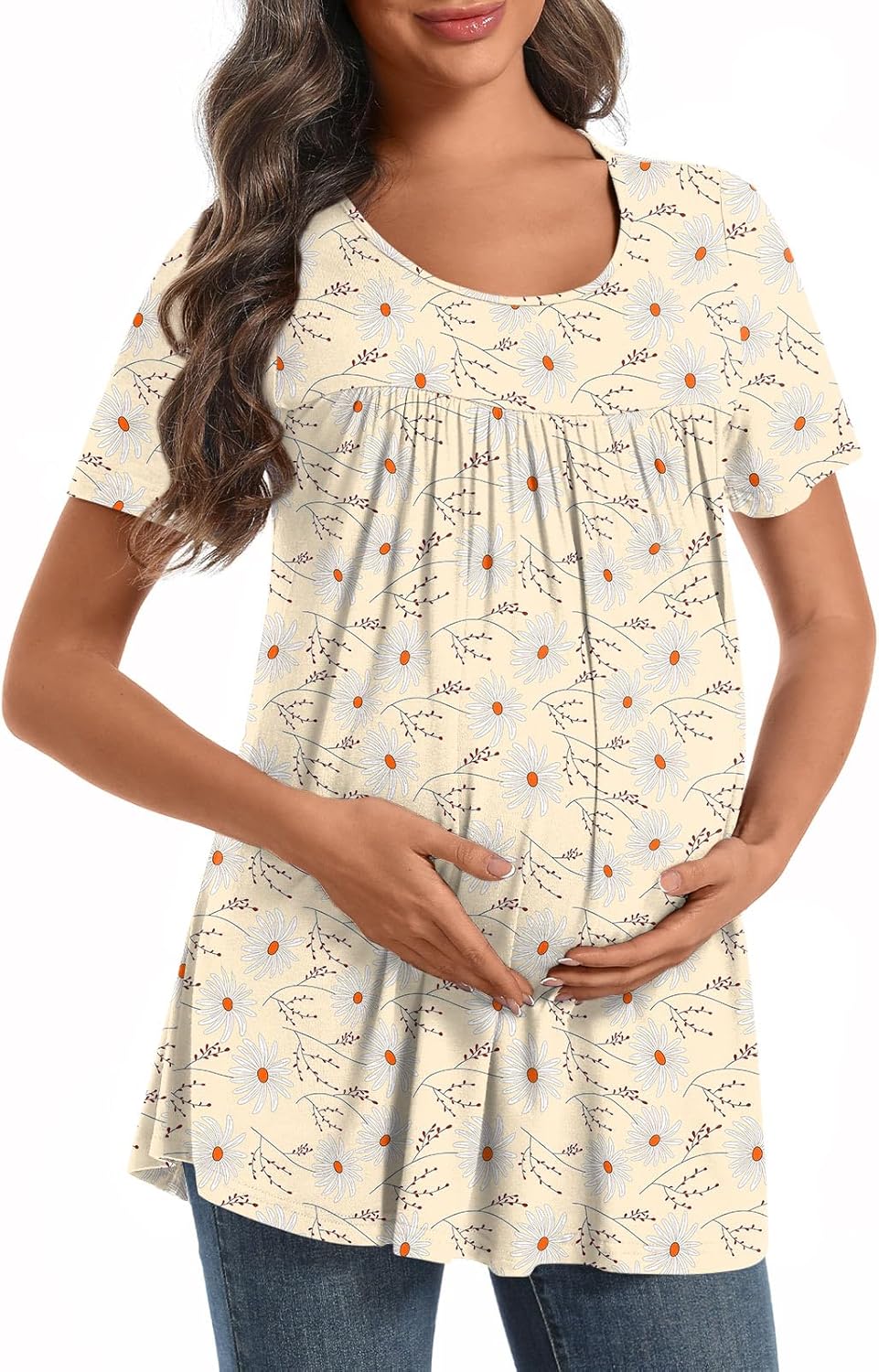 Women's Maternity Shirts Casual Short Sleeve Tunic Tops Round Neck Pregnancy Clothes