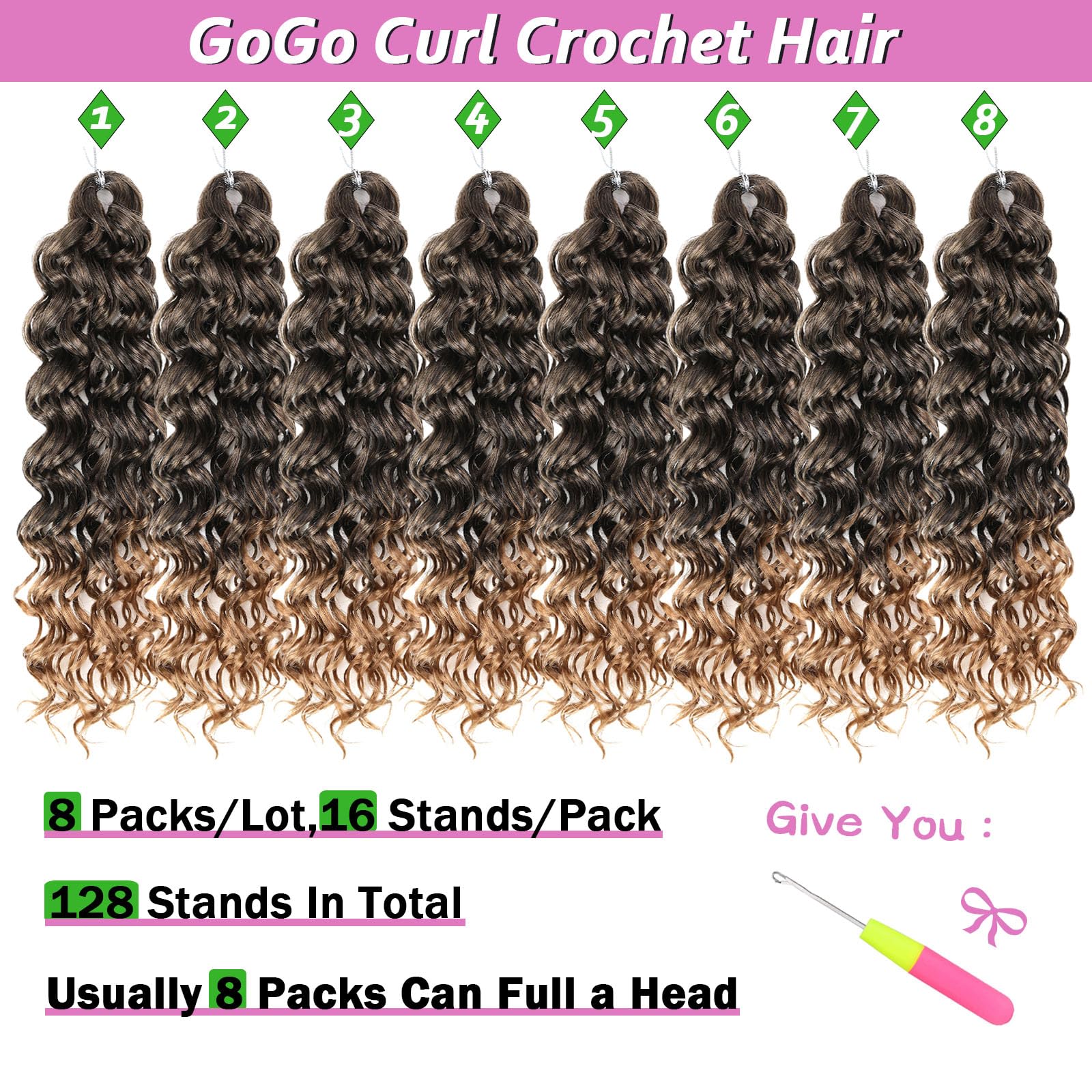 Samtress 8 Packs Short Curly Crochet Hair for Ocean Wave Braids 14 Inch Omber Blonde GoGo Curl Crochet Hair Synthetic Bohemian Water Wave Braiding Hair Extensions for Women (#T27) - Image 4