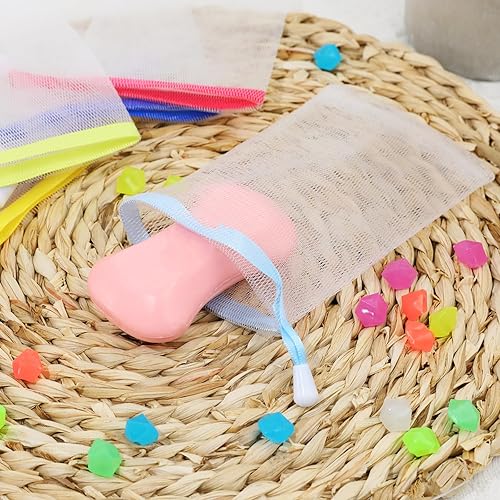 Miniatura 2 de Mozeat Lens 10 bolsas de jabón hechas a mano, bolsas de malla de burbujas de jabón, bolsa de red con cordón para limpieza facial corporal, para baño