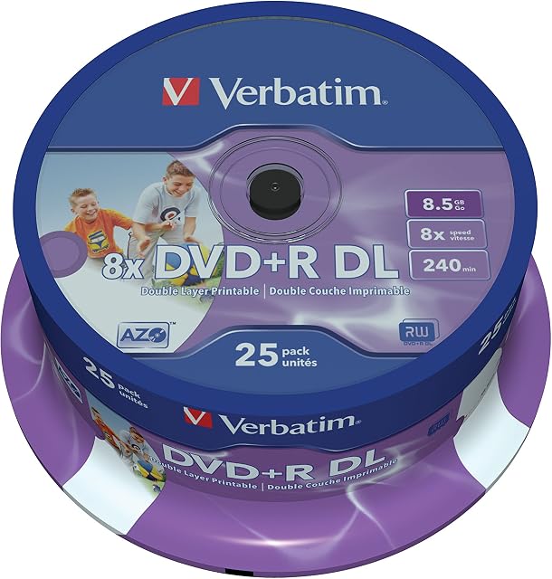 Verbatim 43667 8.5 GB 8x Dwuwarstwowy DVD-R do Druku Atramentowego, 25 Szt, Wrzeciono