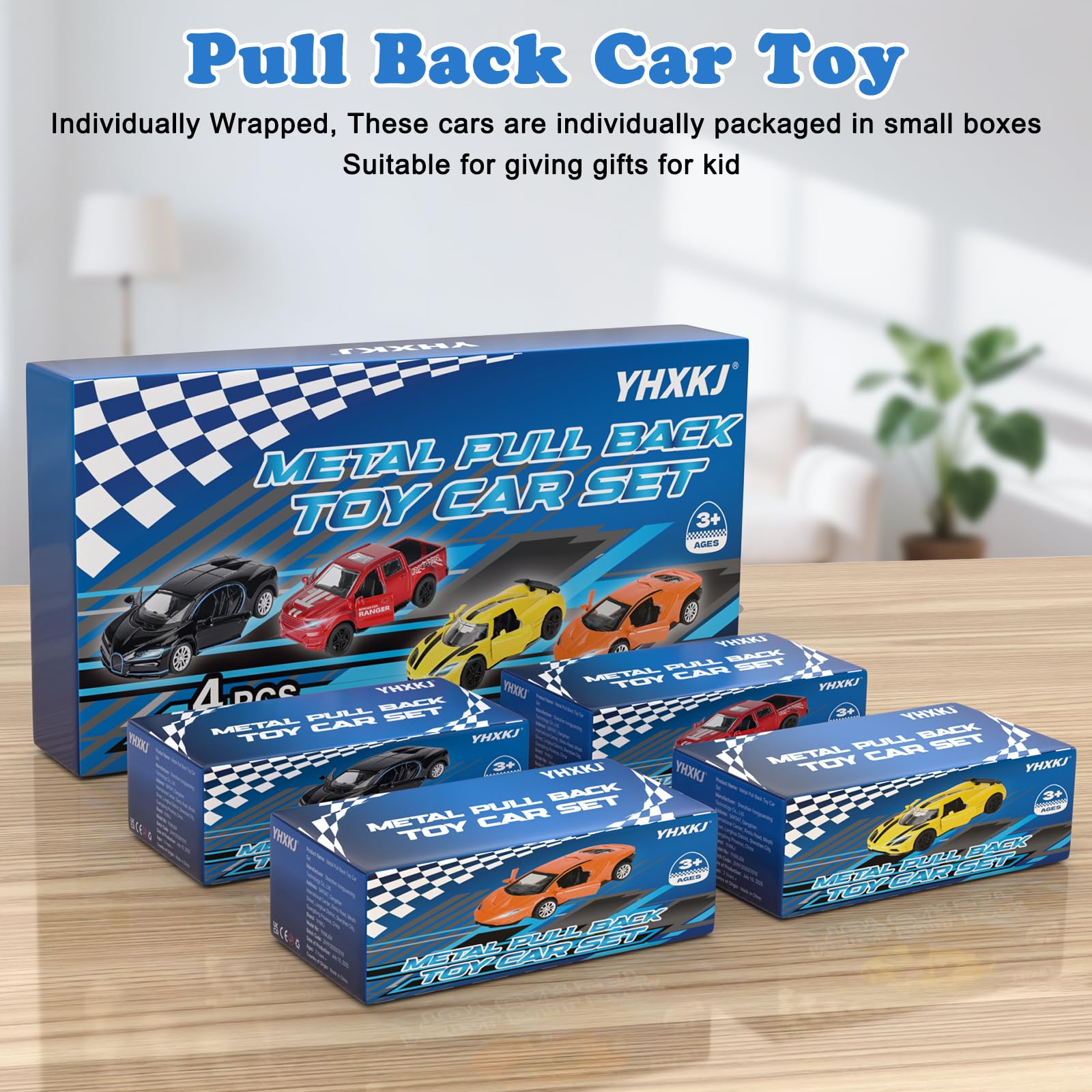 4 Pack 1/36 Metal Diecast Cars Toy with Opening Doors Kid Pull Back Cars Toys Set,Boy Toy Car for Age 3 4 5 6 7 8 9 10 11 12