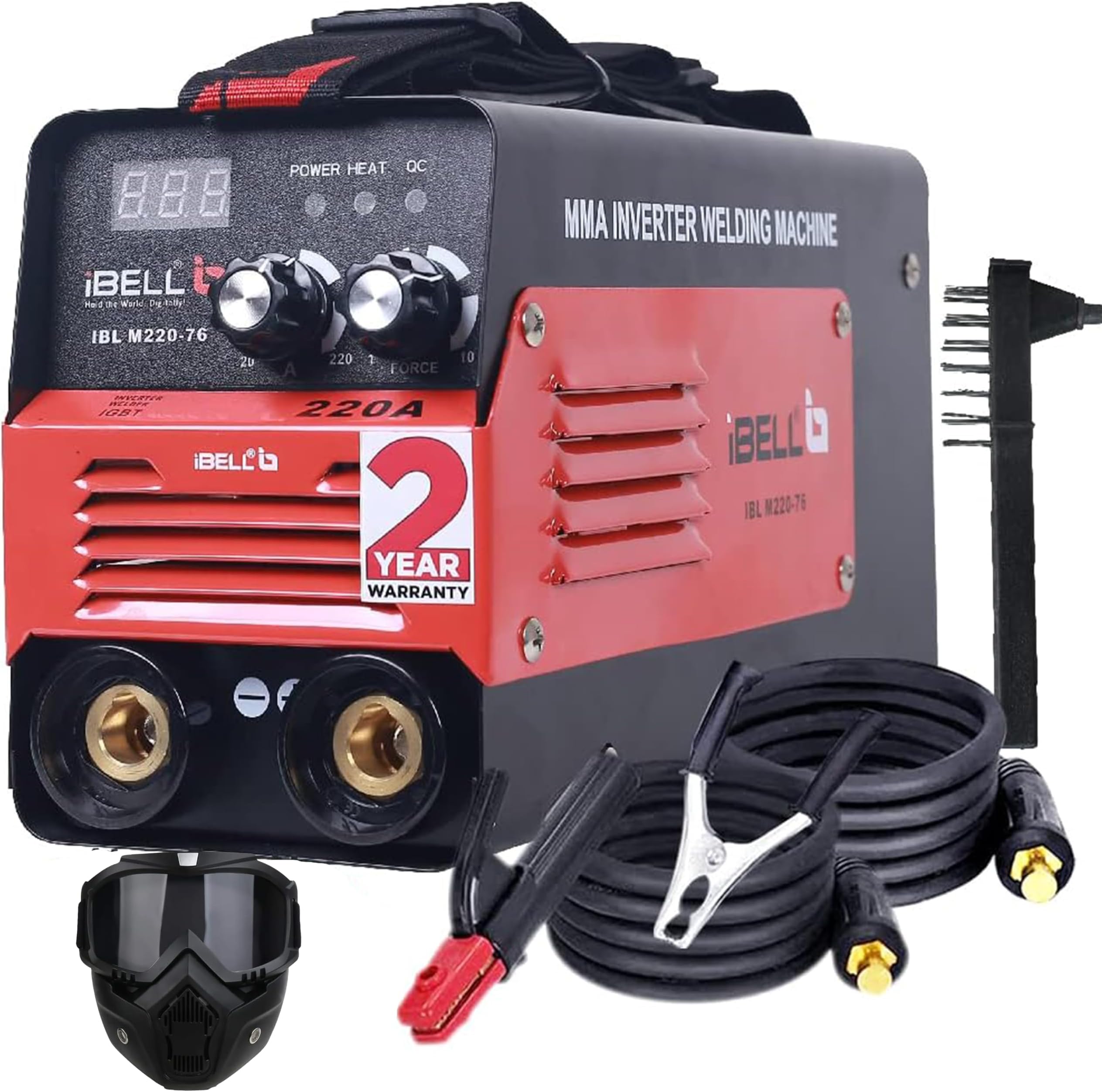 iBELL M220-76 Inverter ARC Welding Machine 220A | Built-in Hot Start, Anti-Stick & Adjustable Arc Force | Heavy Duty IGBT Welder | 220V ±15% | Supports 1-5mm Electrodes- 2 Year Warranty