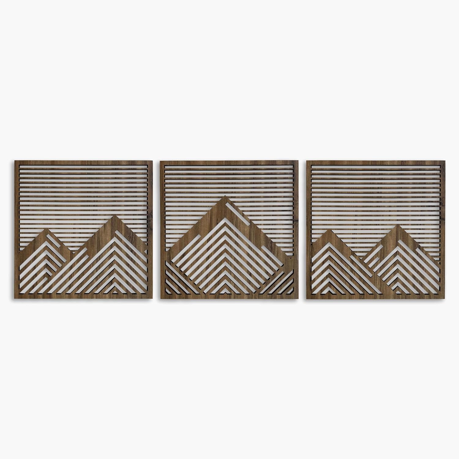 Mountain With Lines Panel Wood Wall Art, Geometric Mountain Wood Wall Decor Over the Bed, Set of 3 Large Wooden Wall Art, Modern New Home Gift