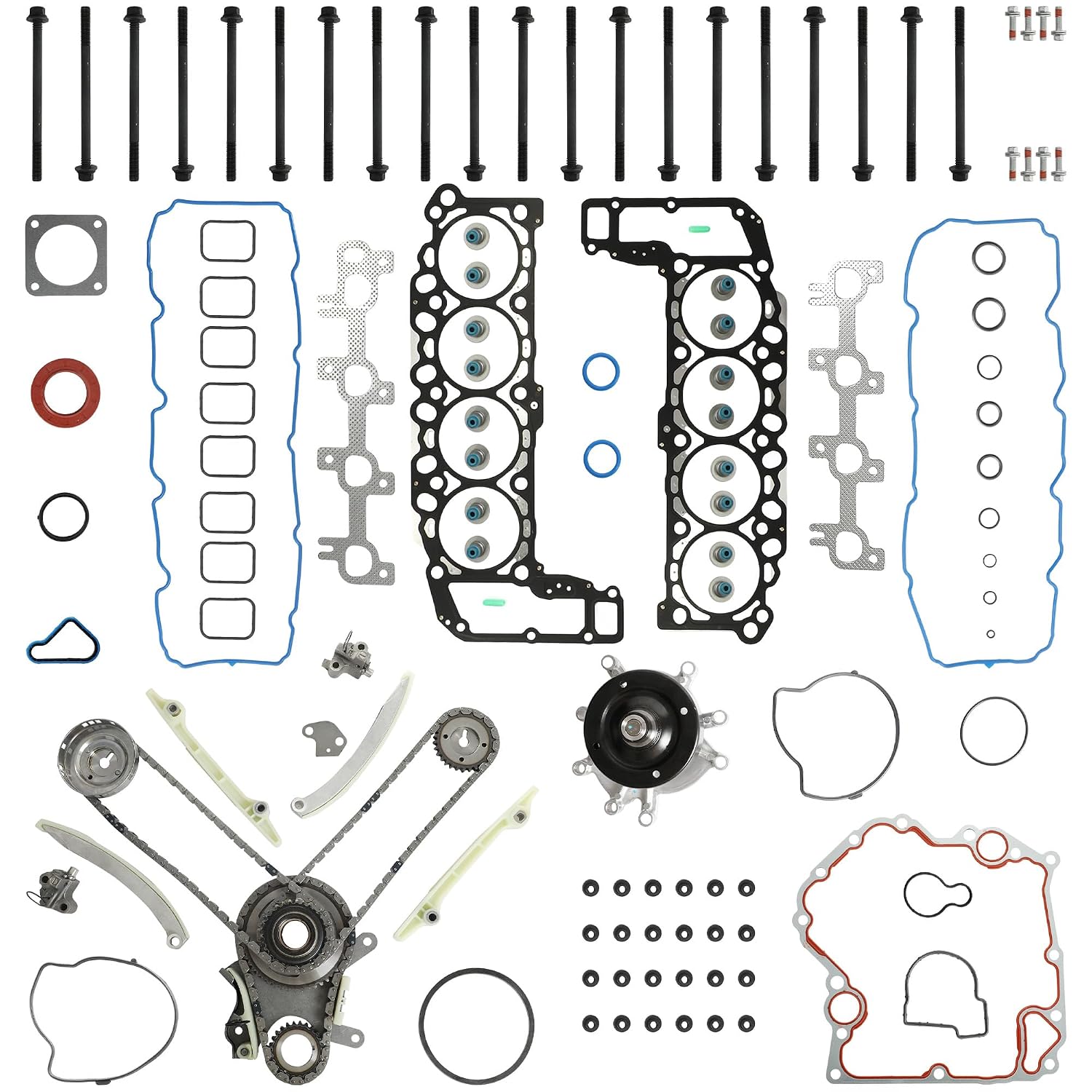 Engine Head Gasket Set & Timing Chain Kit & Water Pump Fit for Dodge Dakota Durango Ram 1500 Pickup Jeep Grand Cherokee Commander V8 4.7L 2004-2006 HS26157PT ES71129