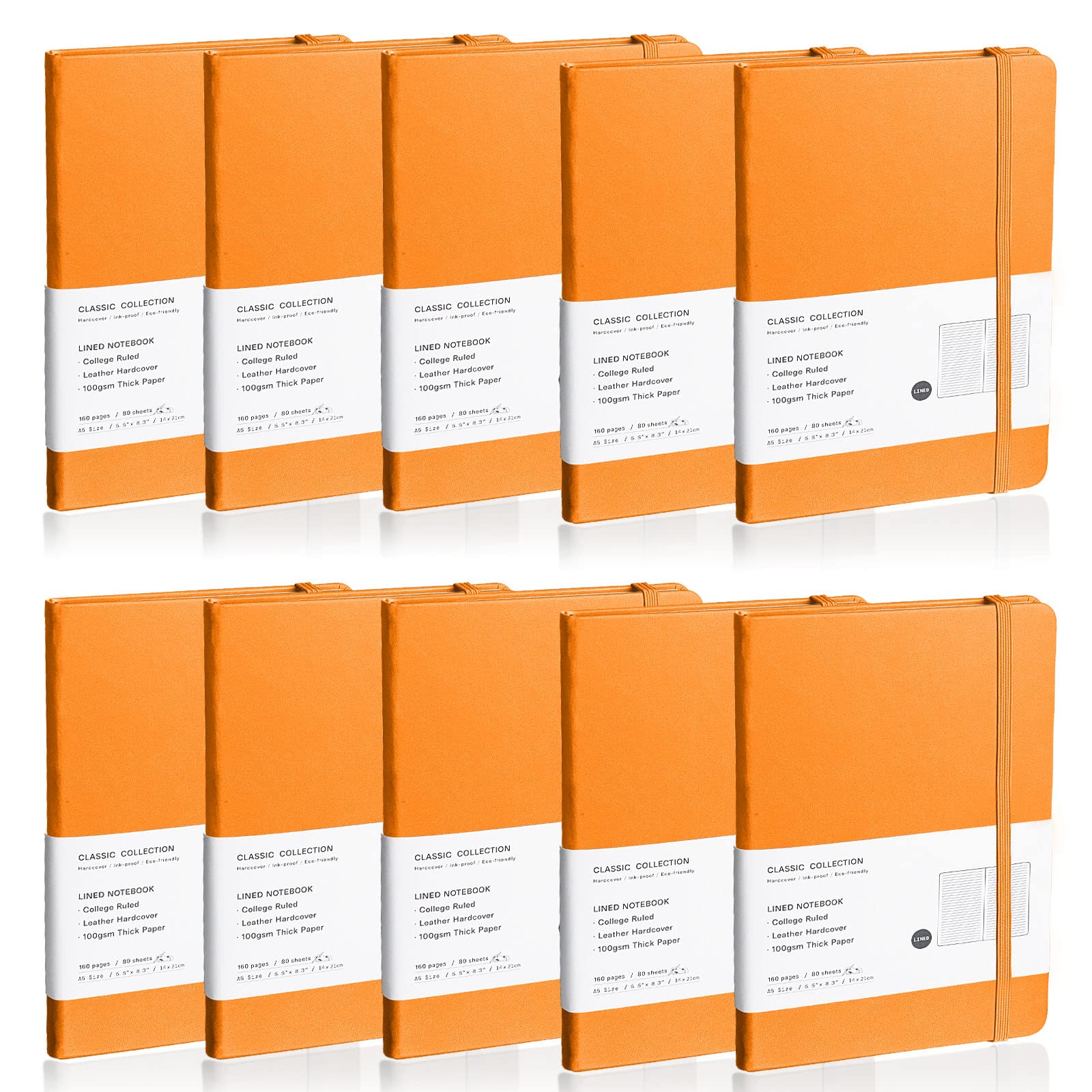 EMOMAS Quaderno a righe, confezione da 10 (arancione), 160 pagine, medio 14,5 x 20,3 cm, carta spessa 100 g/m², copertina rigida