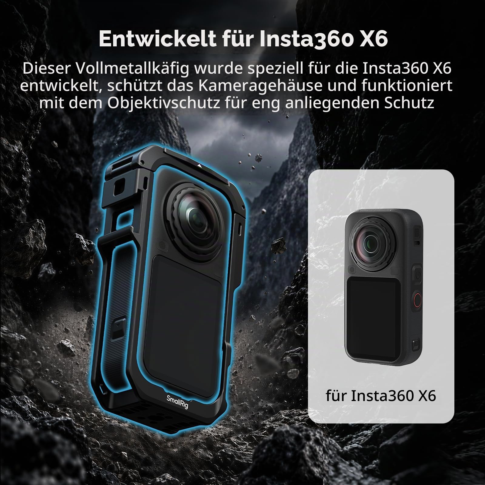 SMALLRIG Cage für Insta360 X6-Zubehör, Schutzgehäuse aus Aluminiumlegierung