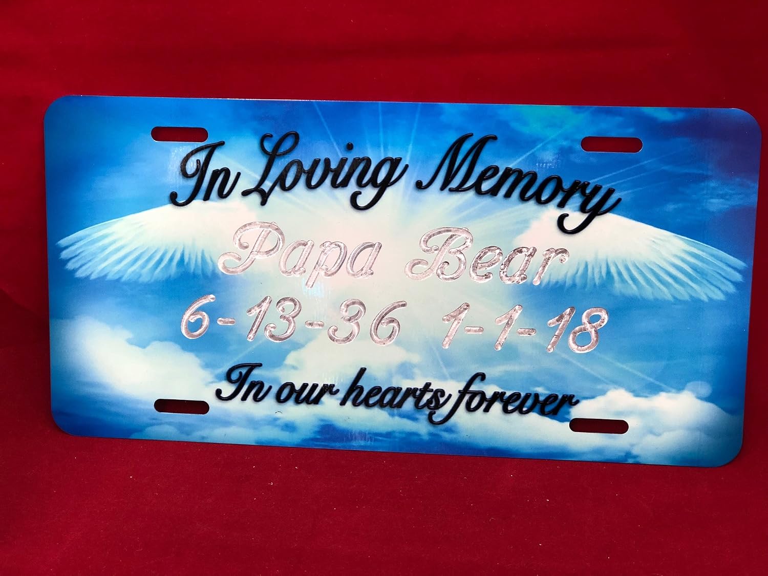in Loving Memory Personalized Custom License Plate Free Engraved Auto Tag RIP in Hearts Vanity Plate Auto Car Tag License Plate Designed and Custom Made, Car Wash Safe, Indoors and Outdoor