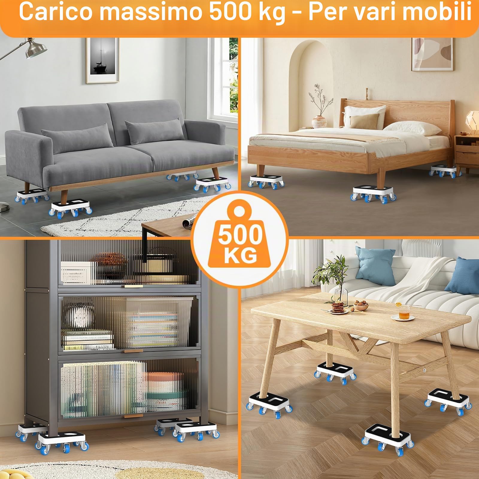 NIUXX Sollevatore Mobili, Set per Spostare Mobili Pesanti con Ruote Girevoli a 360°, Sposta con Facilità, Adatto per Vari Tipi di Mobili (1,5 rettangolare pollici + piede di porco)