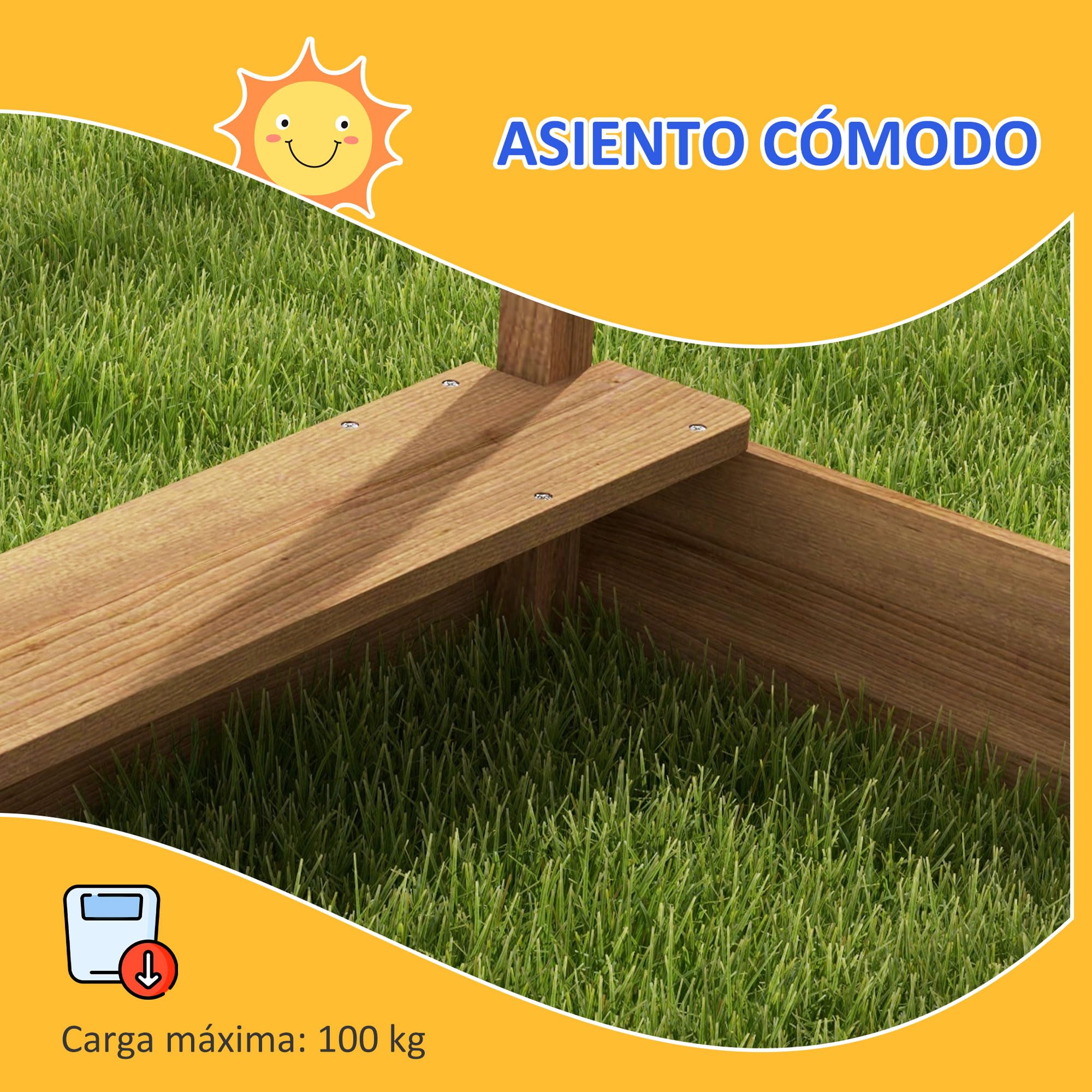 Outsunny Arenero para Niños de Madera, Arenero Infantil en Forma de Casa con 2 Asientos, Toldo, 6 Banderines, 2 Bandejas Extraíbles, Grifo y Pizarra, para Patio, Jardín, 124x116x146 cm, Marrón