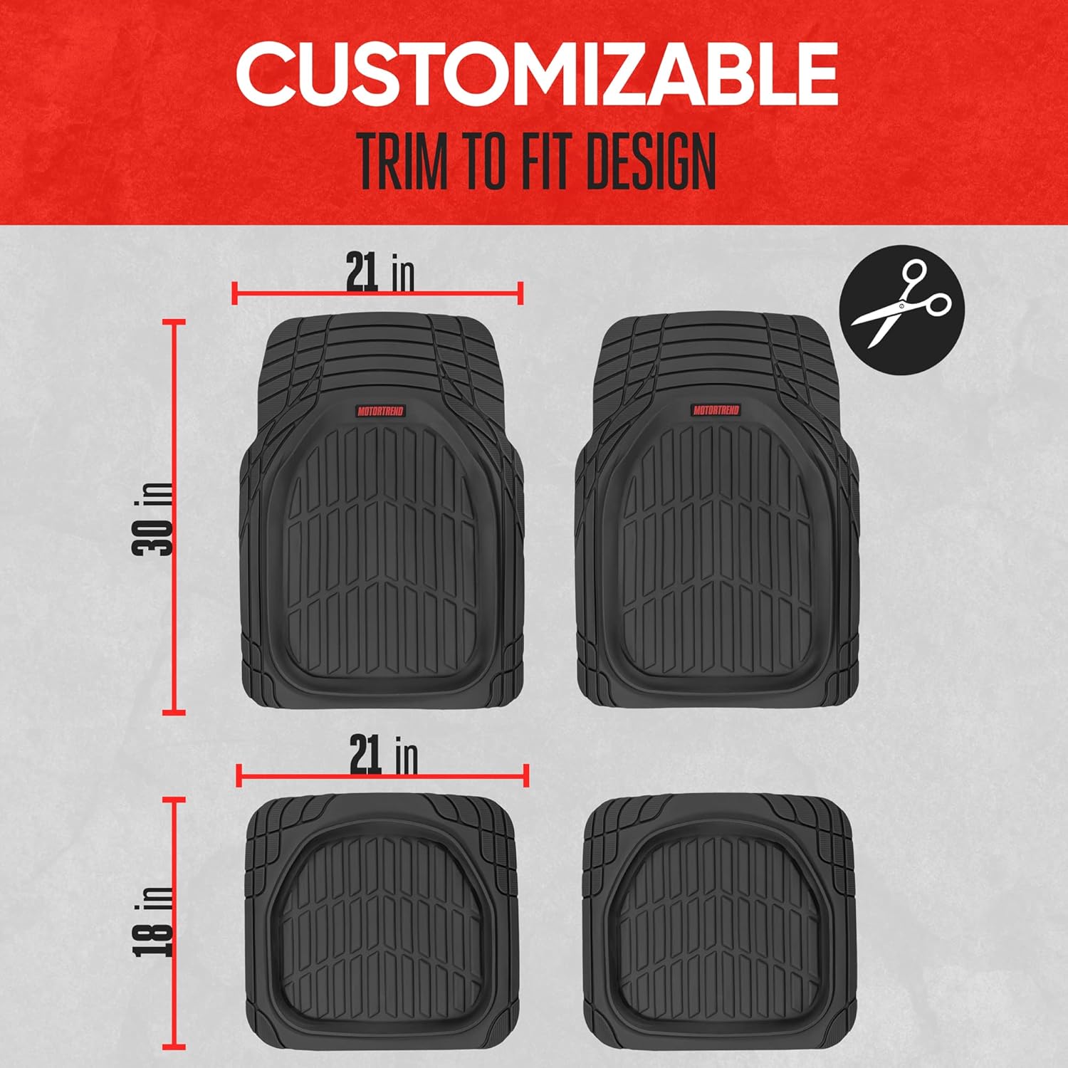 Motor Trend MT-921-BK FlexTough Tortoise - Heavy Duty Rubber Floor Mats for Car SUV Van & Truck - All Weather Protection - Deep Dish (Black)