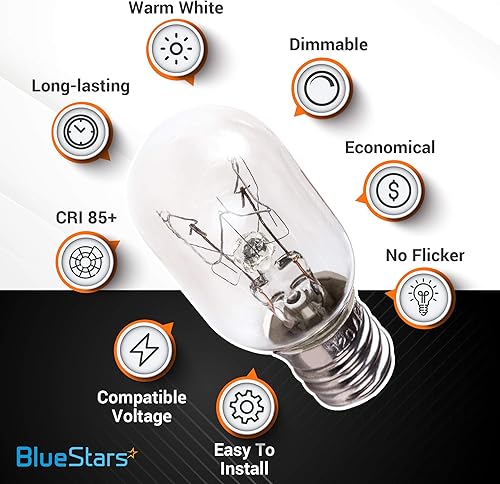 Miniatura 2 de BlueStars Paquete de 14 bombillas incandescentes E12 T20 de 25 W, lámpara de sal de 120 V 2700 K, luz blanca cálida de 150 lm para lámparas y cestas