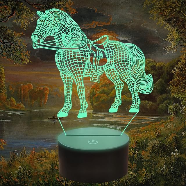 Gifts for Horse Lovers,Ammonite 3D Illusion Horse Night Light 16 Colors Changing with Remote Control and Timer Bedside Lamp for Kids Girls