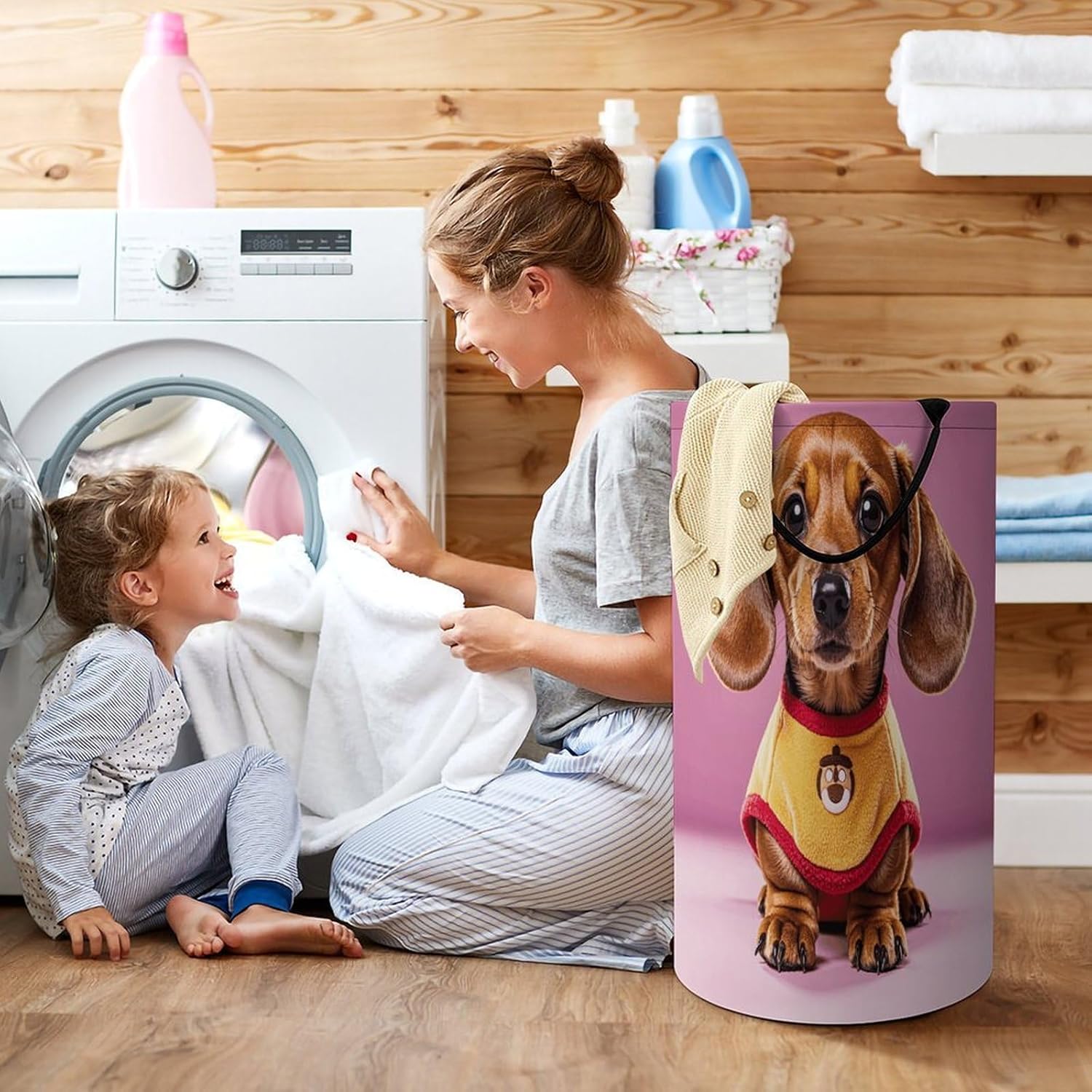Cute Dachshund DuggeeLarge Capacity Laundry Basket Foldable Handheld Storage Basket Holds Clothes And Toys Essential for Every Home