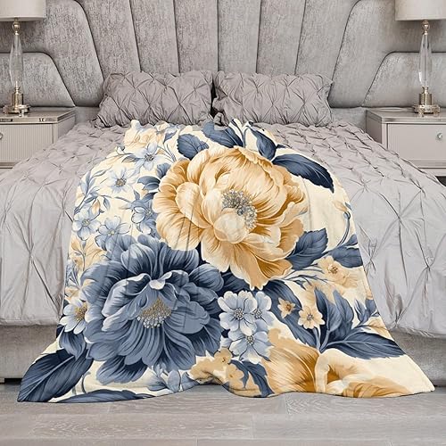 Miniatura 7 de Manta suave hecha a mano con flores amarillas, azul polvoriento, gris, ultra suave, manta de microfibra vintage de 30 x 40 pulgadas para sofá, cama,