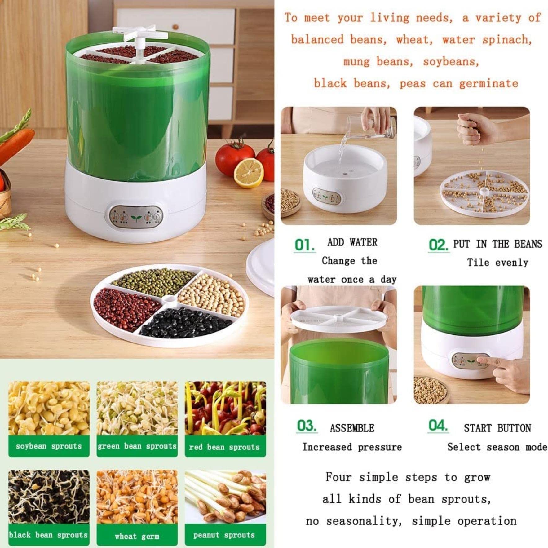 Machine De Germes De Haricots À 2 Couches, Fabricant De Germes De Graines, Fuite Automatique De Graines, Germes De Haricots Ménagères, Idéal pour Germer des Germes Et des Micro-Verts
