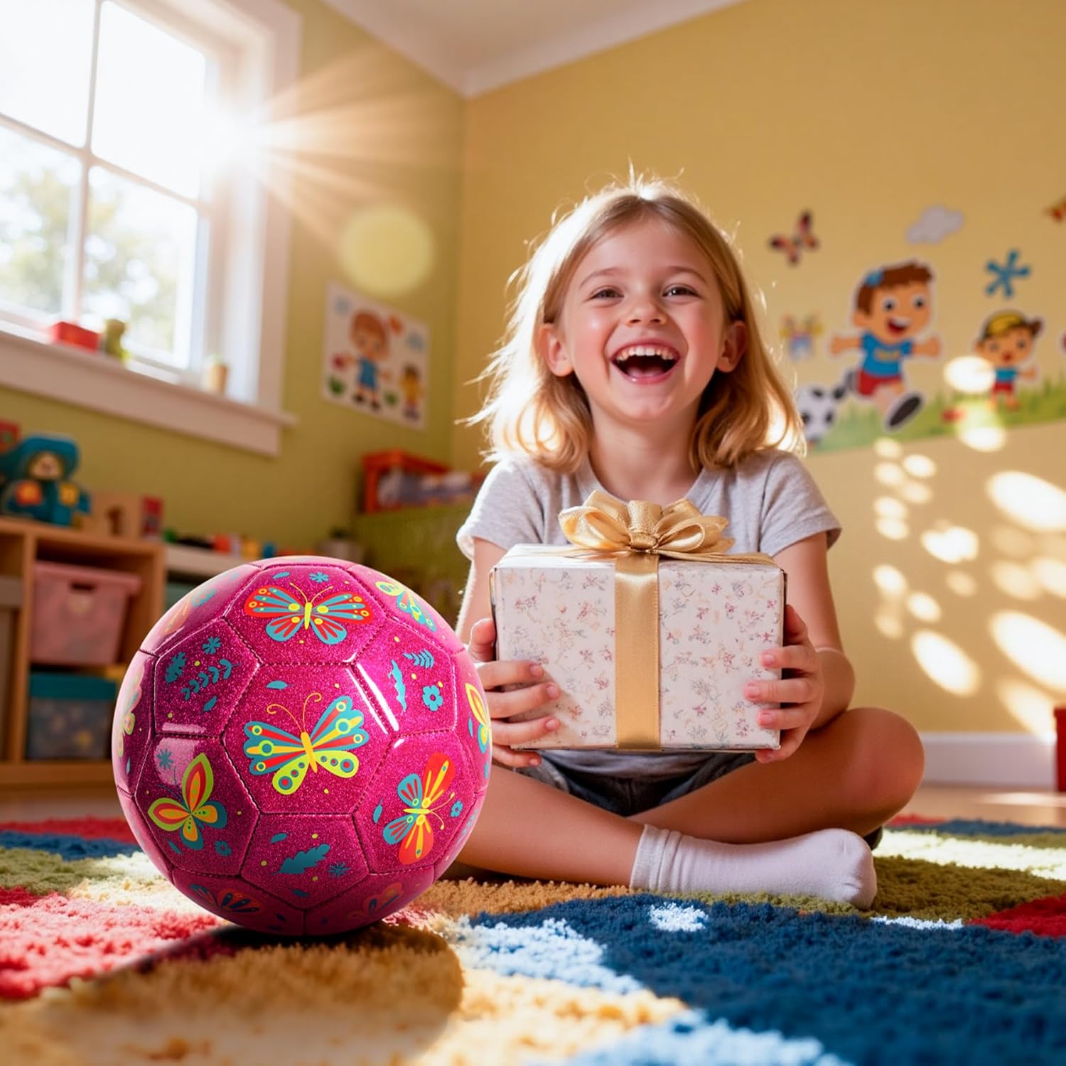 U&C Planet Soccer Ball Size 2 Size 3 Size 4 for Toddler Kids with Pump Deflated, Cartoon Unicorn Dinosaur Soccer Ball Toy for Girls Boys 1-3 2-8 6-12