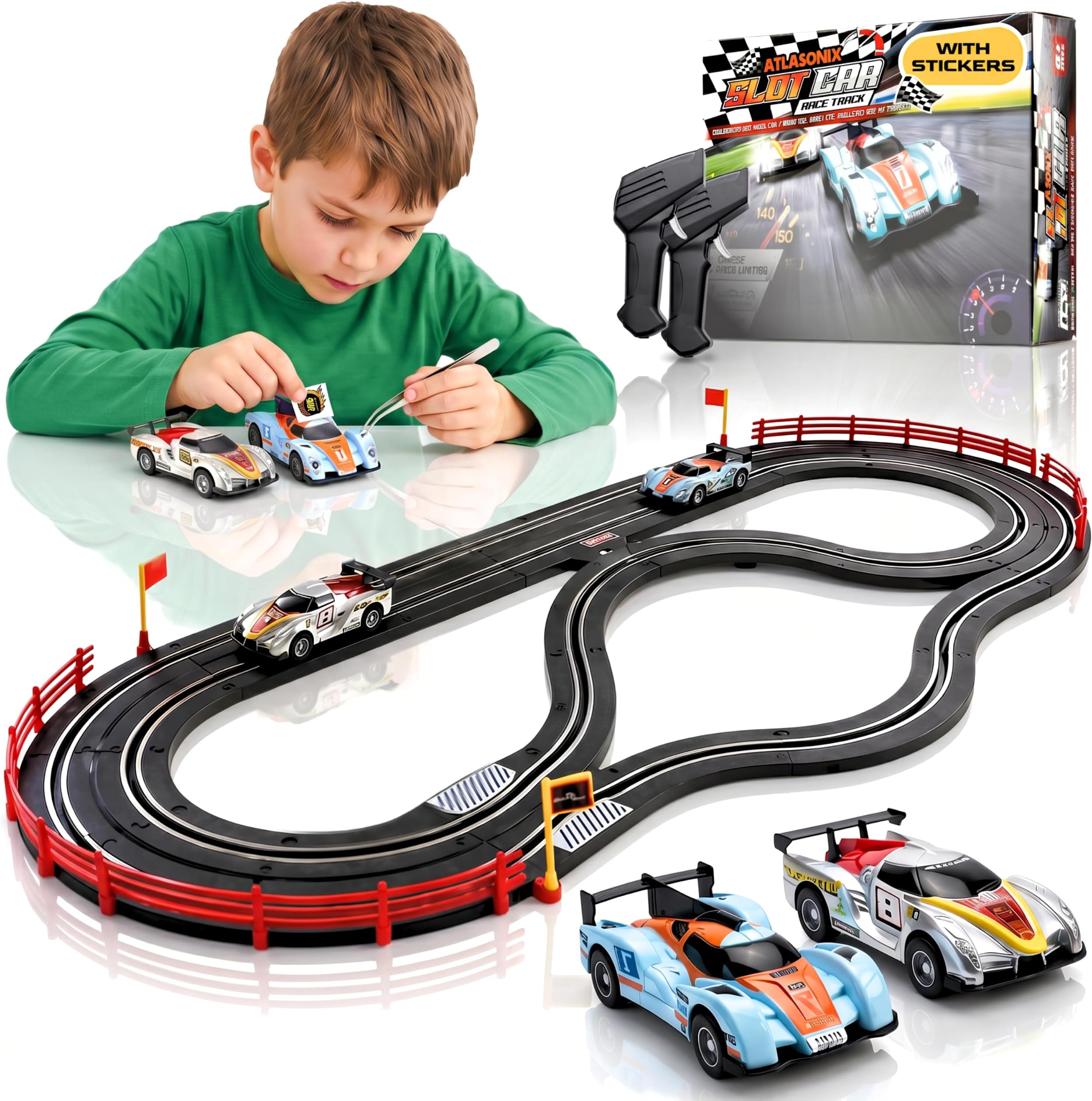 Slot Car Race Track Sets, Electric Race Car Track Set, 2 High Speed Tracks | Electric Race Tracks For Kids Ages 4-8