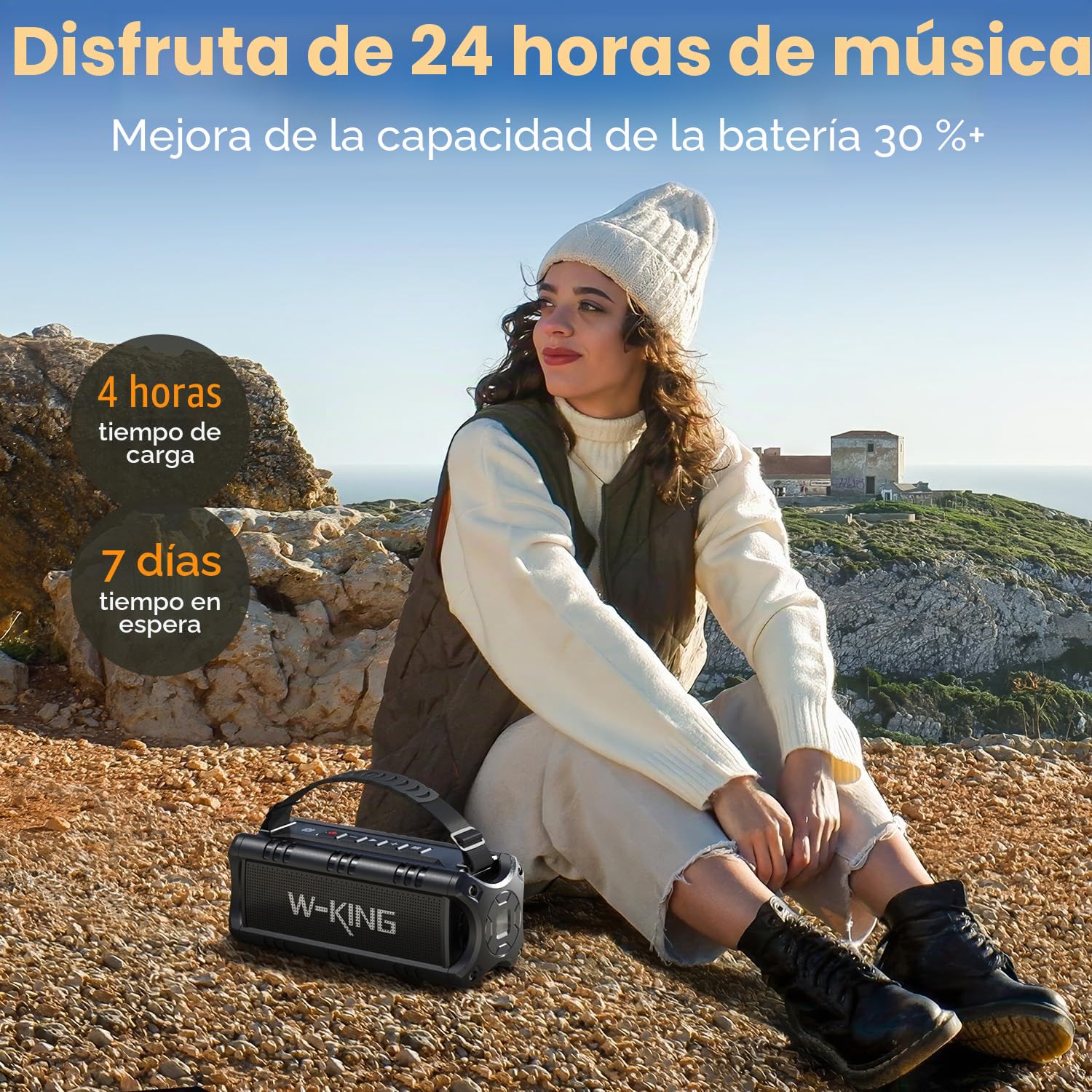 W-KING Altavoz Bluetooth Potente, 60W Peak 30W RMS IPX6 Speaker Portatil | Robusto Flotante Imperm. Rueba de Agua Speaker Boombox, Bajos Profundos, Exterior, 24H, Tarjeta TF, Reproducción USB, AUX, EQ