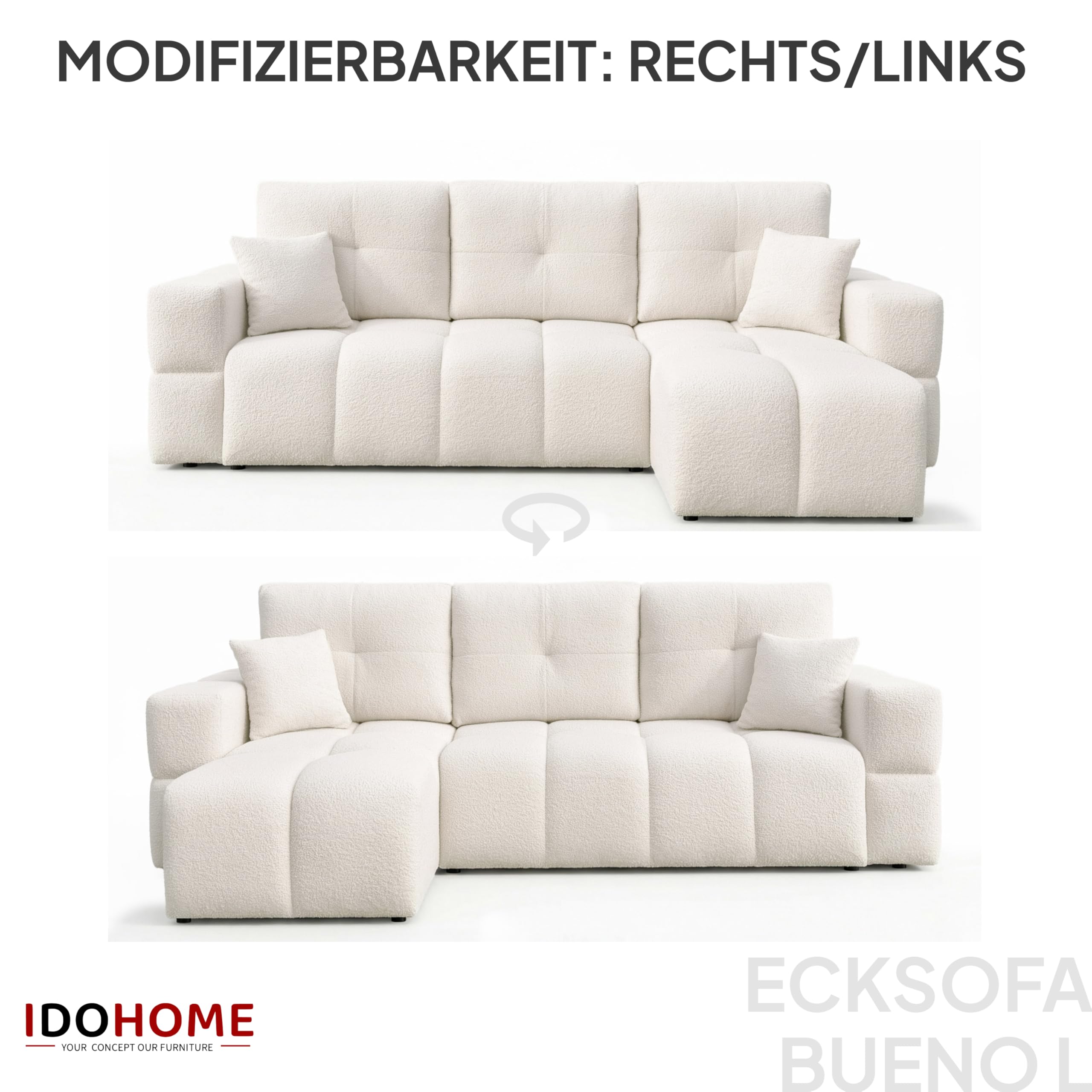 Ecksofa mit Schlaffunktion und Bettkasten 250 x 148 cm