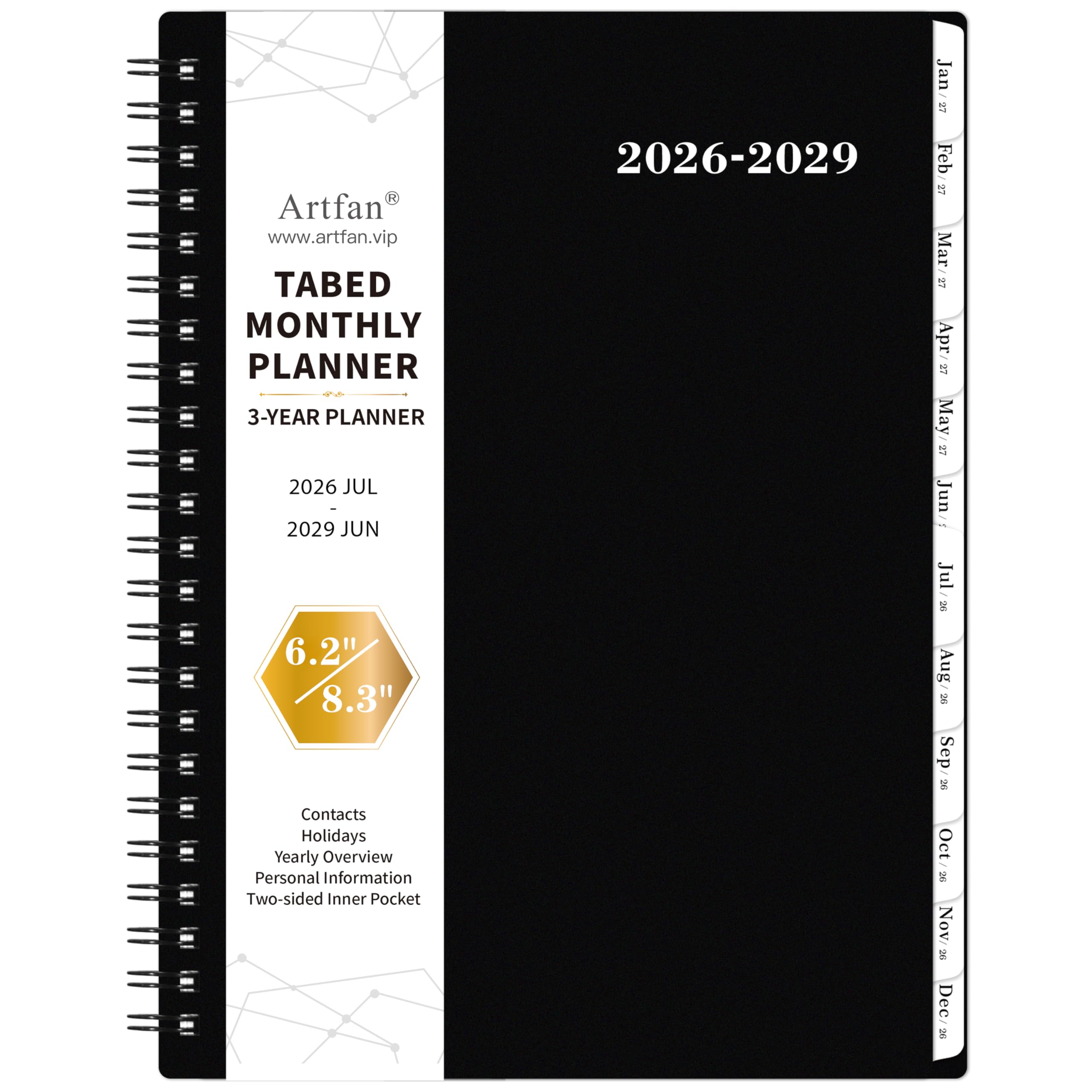 2026-2029 Monthly Planner/Calendar - 3 Year Monthly Planner 2026-2029, JUL 2026 - JUN 2029, 6.2" x 8.3", 3 Year Calendar 26-29 with Inner Pocket, Polypropylene Cover, 36-Month Tabs