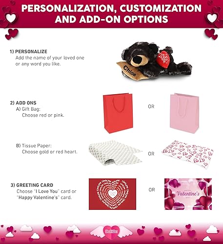 Miniatura 2 de DolliBu I Love You - Oso negro dormido de San Valentín, lindo animal de peluche con corazón rojo y nombre, regalo personalizado para el día de San