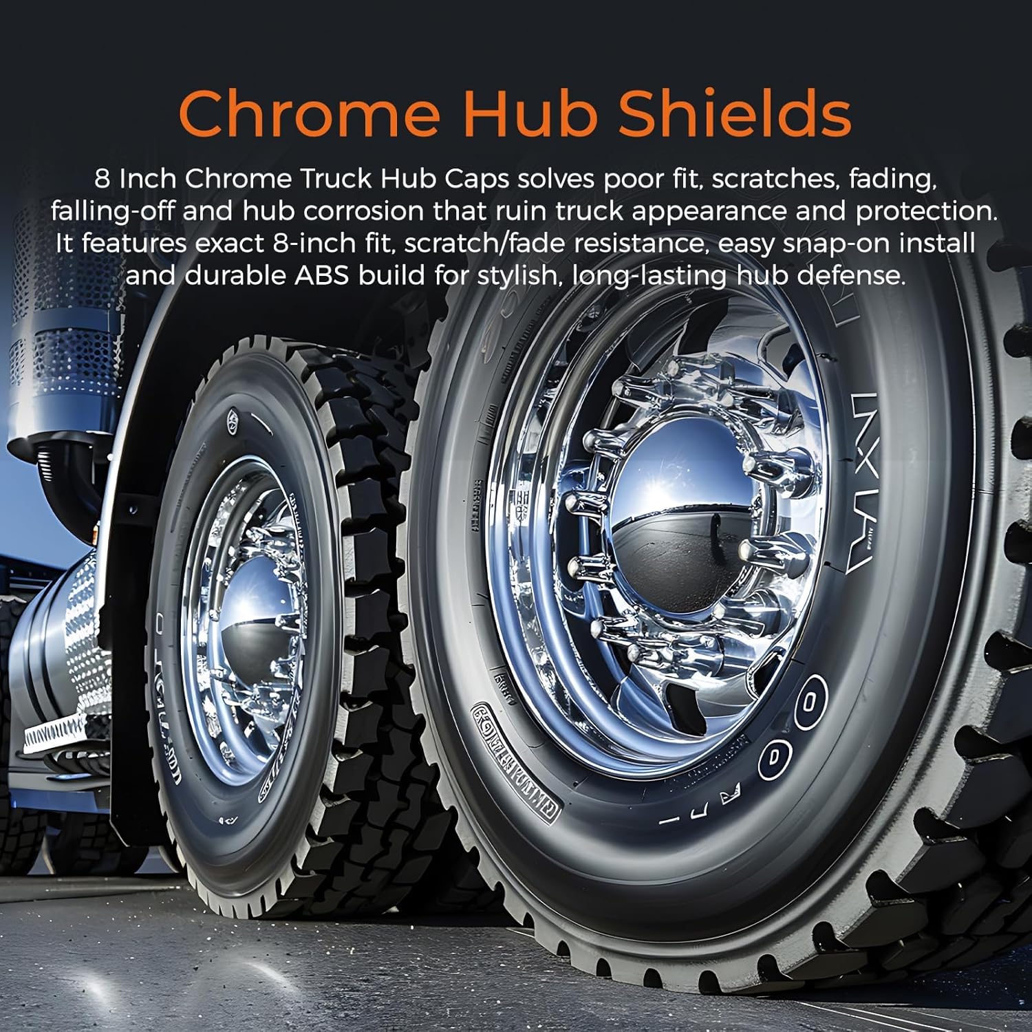 4 Pack Chrome Truck Hub Caps 8 Inch Baby Moon Style Rear Axle Covers Compatible with Peterbilt Freightliner Semi Trucks