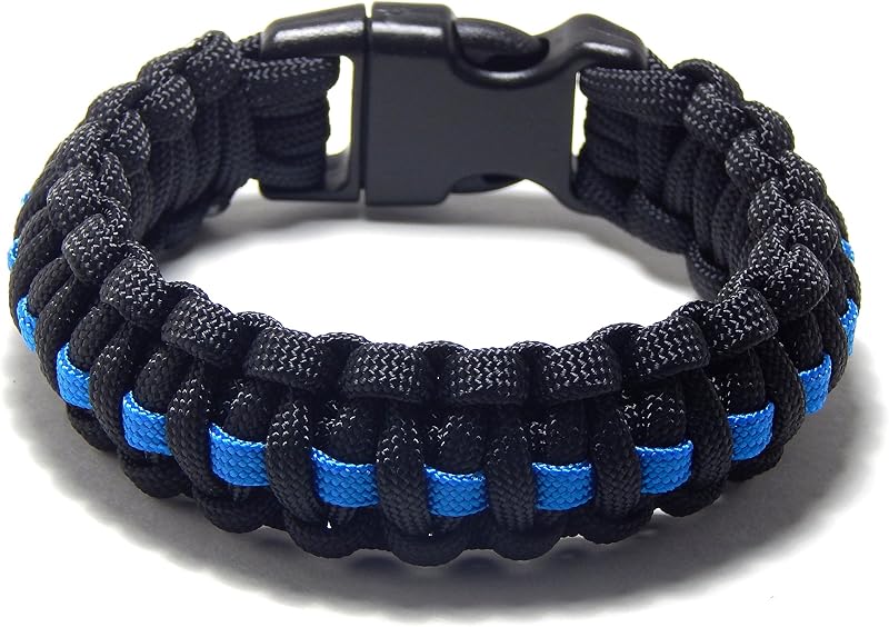 Pulsera de supervivencia Paracord, cuerda táctica de policía de línea azul fina negra