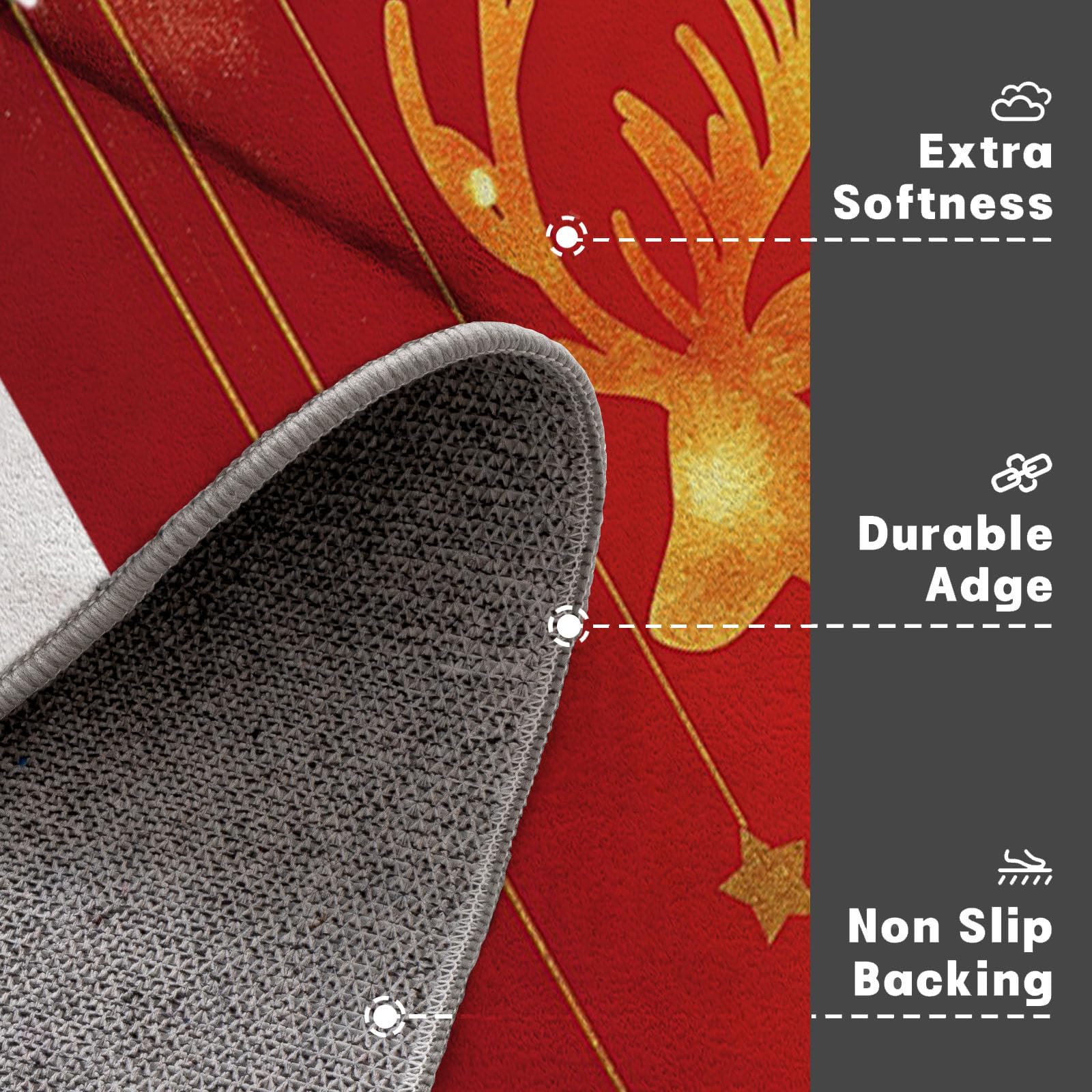Felpudo de Interior 80x120cm, Diseño de Vuela Reno, Lavable Antideslizante, Alfombrilla Feliz Navidad Plegable de Pelo Corto para Entrada, Alfombra Fácil de Limpiar, Rojo