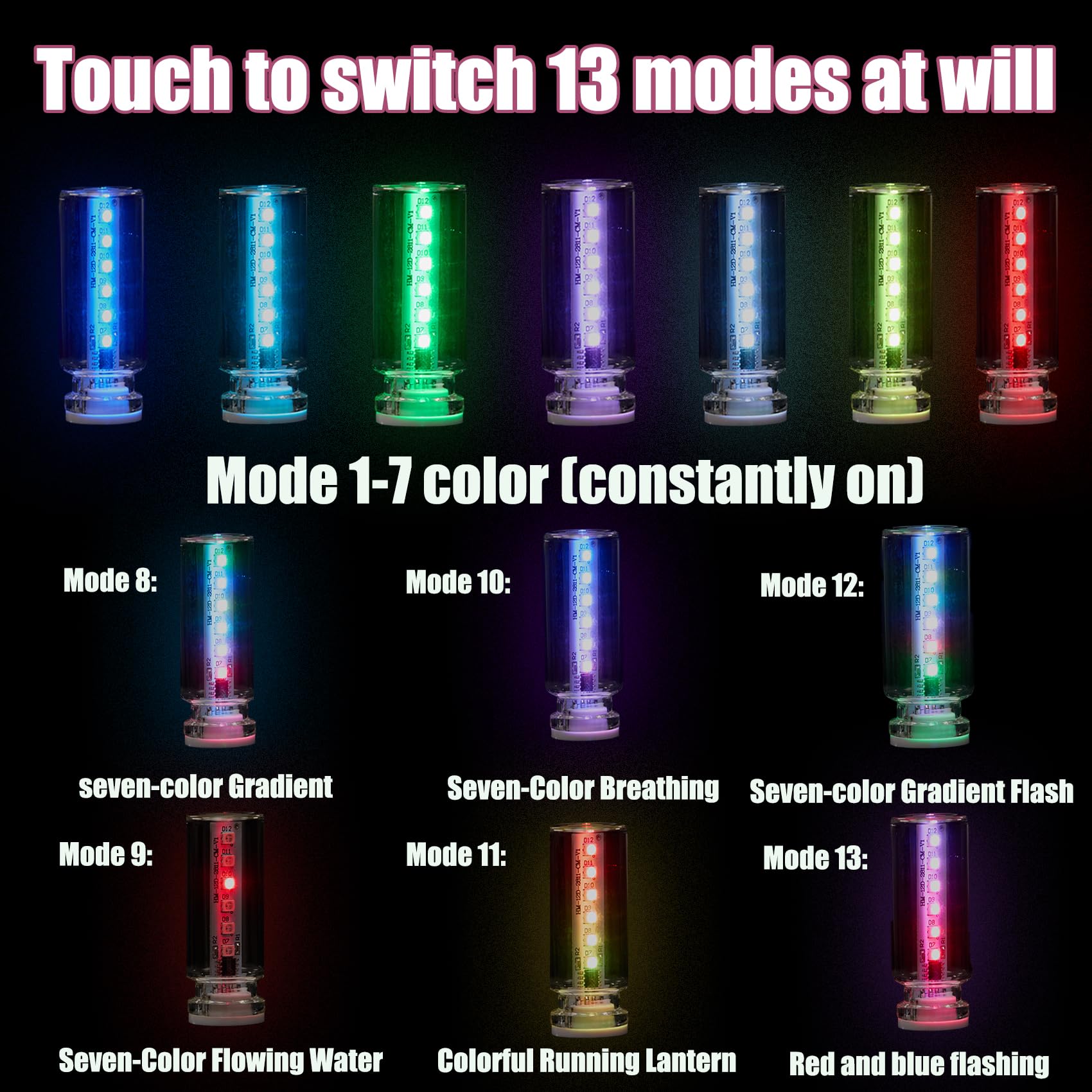 13 in 1 Car USB Night Light Touch Dimmable LED Filament Lamp, USB Interior Car Lights, 13 Modes & 7 Colors, Mini LED Bulb for Car, Camping, Party, Holiday Decoration, Bedroom, Desktop