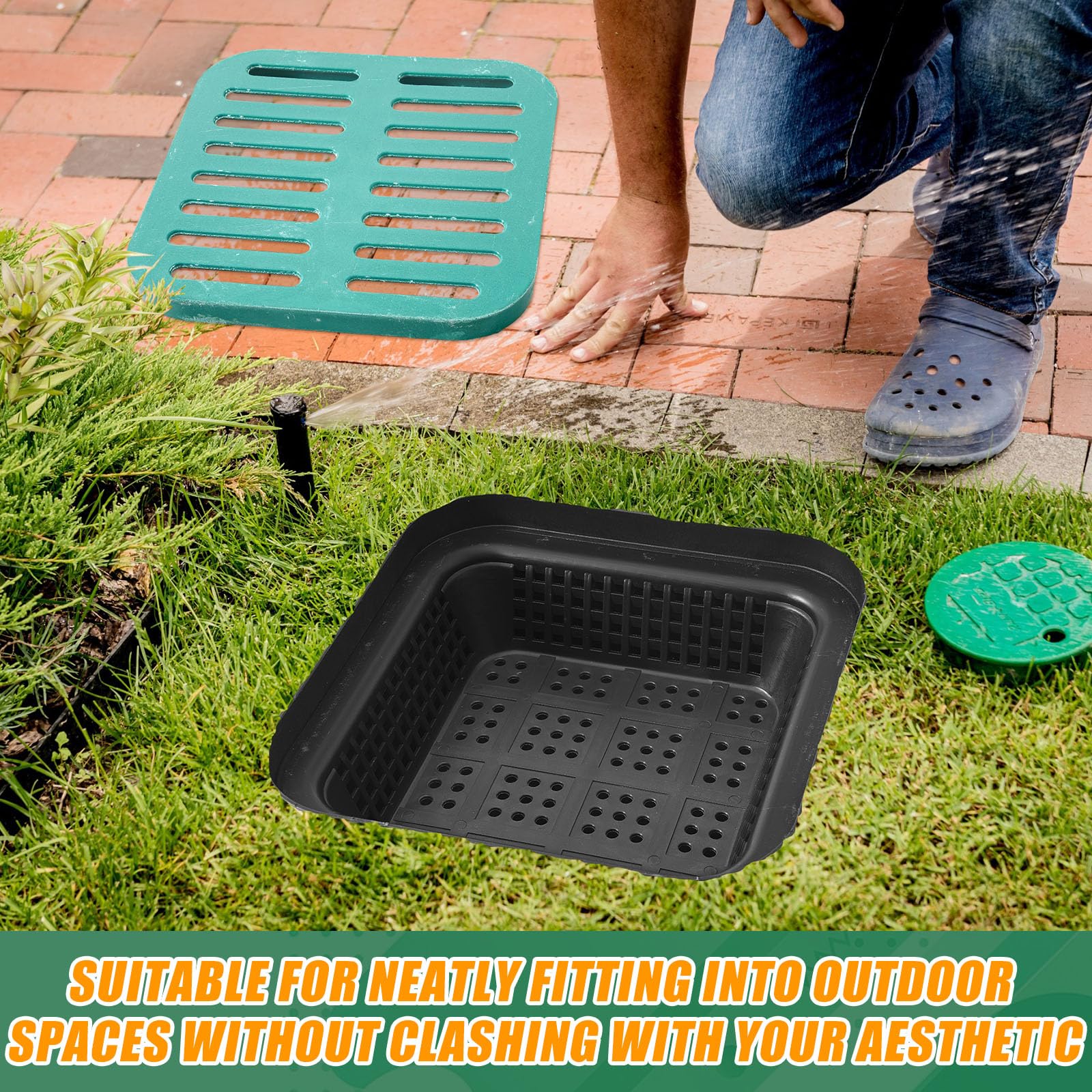 Cuenca de captura con rejilla de 15 x 15 pulgadas, cuadrada, grande, para drenaje con cesta de escombros, lavabo de drenaje francés sin agujero reservado para patio, bajante, césped, tubería