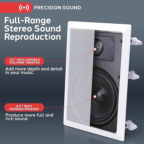 Miniatura 2 de Pyle Two Way Stereo Sound Speaker - Dual Professional Audio Speakers System - In Wall / In Ceiling White Mount Flush, 6.5" Midbass, 1/2 Inch Polymer