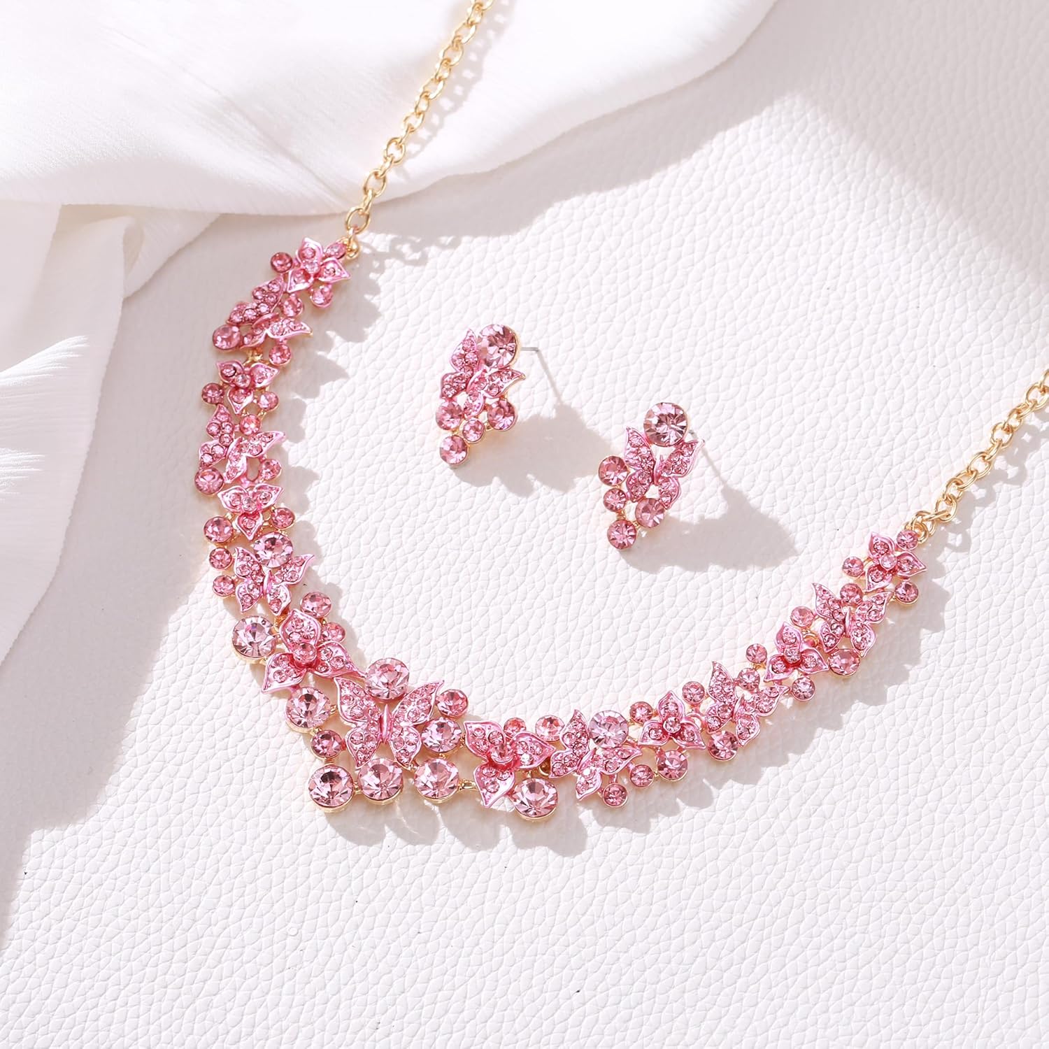 EleQueen Women's Wedding Bridal Statement Crystal Necklace Earrings Set for Brides Bridesmaid, Butterfly Leaf Jewelry for Prom Party
