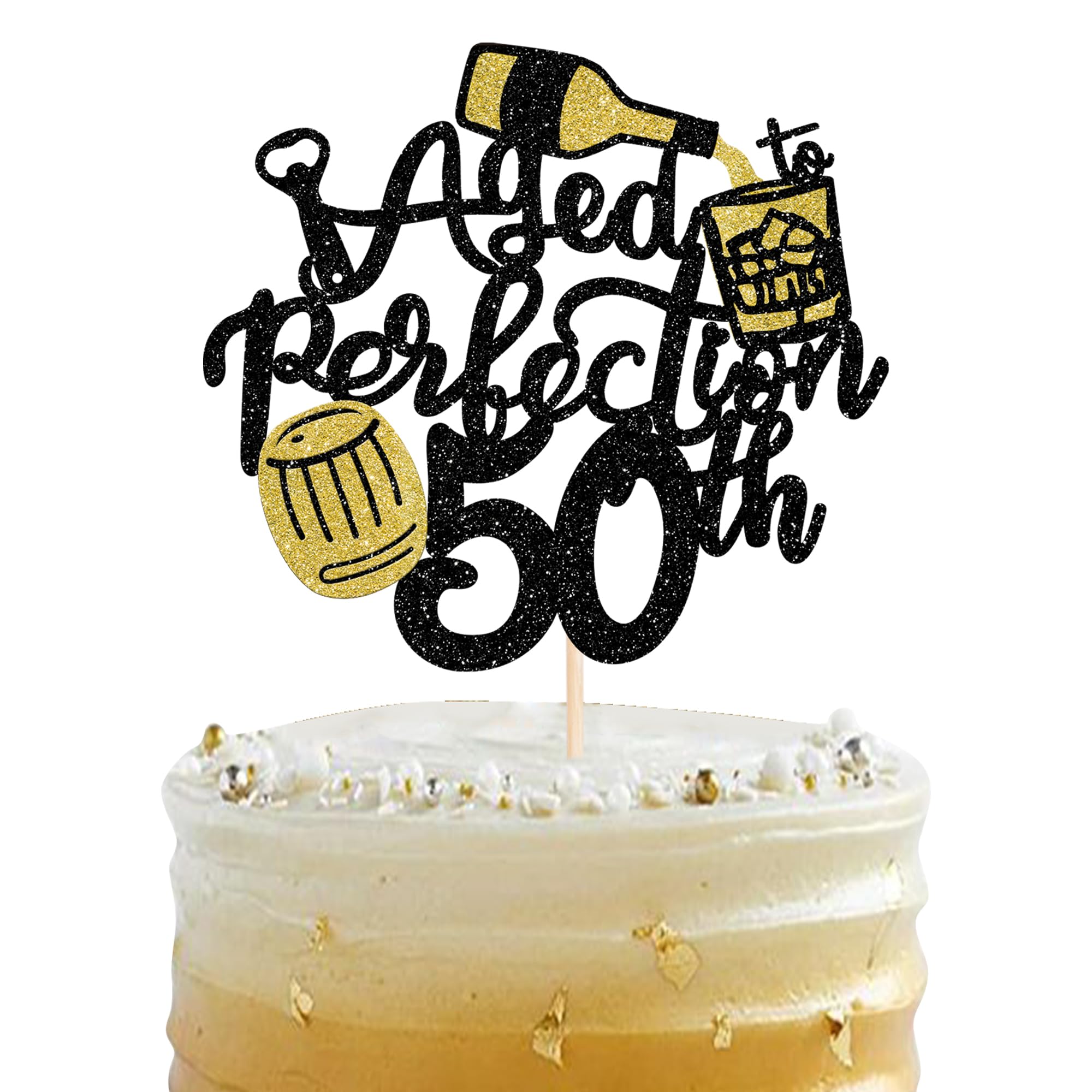 Tortenaufsatz „Aged To Perfection“ – 50. Geburtstag Dekoration, Weinrot & Gold-Glitzer, Vintage 1972 Design