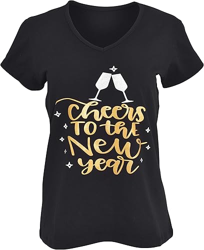 Unique Baby Womens Cheers to New Years Vneck T Shirt (Adult XXXL, Cheer Black)