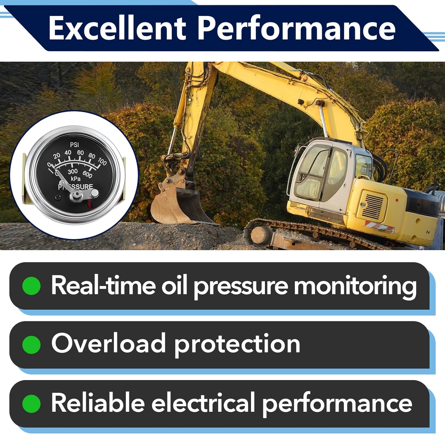 Oil Pressure Gauge 05703115 Compatible with Murphy Pressure Gague, 20P-100 Oil Pressure Gauge