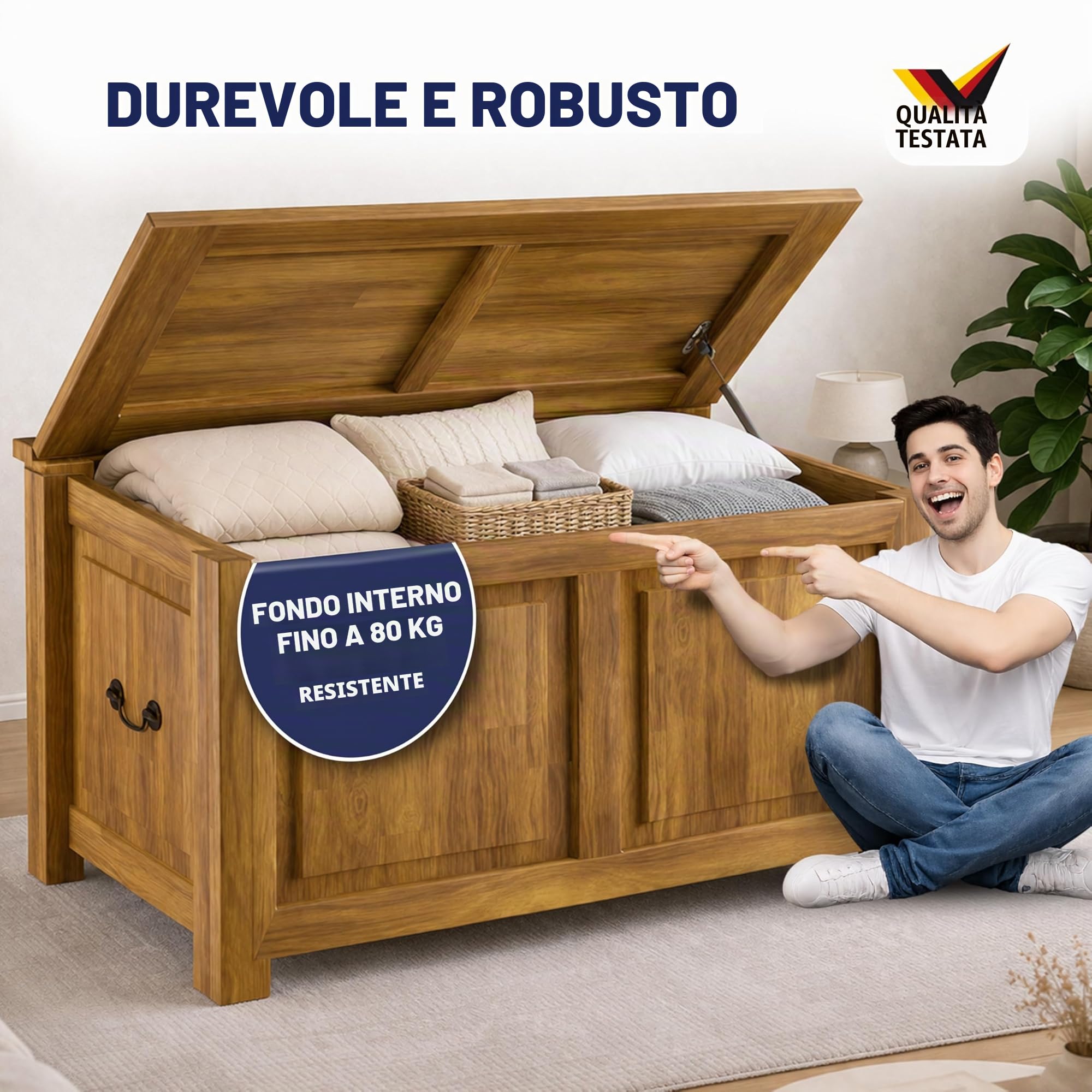 Deuba Cassapanca in Legno 85x44x48cm Vano Contenitore e Coperchio Baule Salvaspazio Pistone a Gas