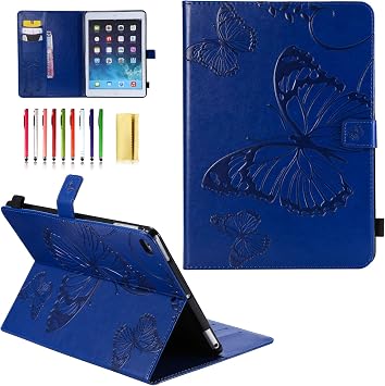 for iPad 6th/5th Generation 9.7" Case 2018/2017, for iPad Air 2/Air 1 with Stand/Pencil Holder/Pocket [Auto Wake/Sleep] Embossed Smart Cover for iPad 9.7 inch/Air 2nd/1st Gen, Blue Butterfly