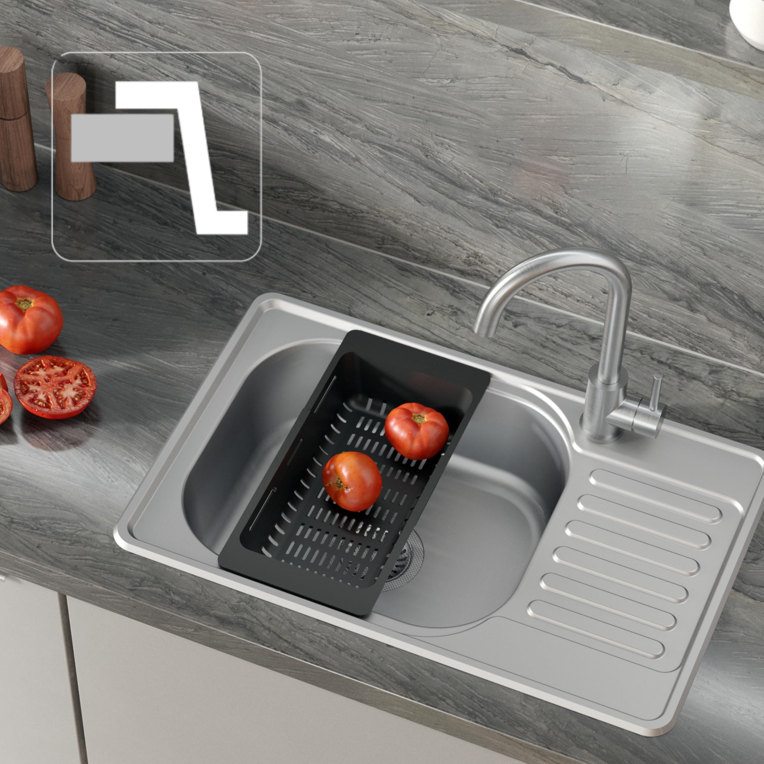 QUADRON Fregadero moderno de acero inoxidable | Tamaño 50 cm Color: Satin | Fregadero de cocina | Desagüe incluido | Encaja en mueble de al menos 50 cm