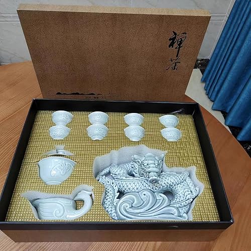 Miniatura 2 de Juego de té chino Gongfu caja de regalo, cocción a mano pura, forma de dragón chino, adecuado para oficina, hogar, regalo (dragón blanco)