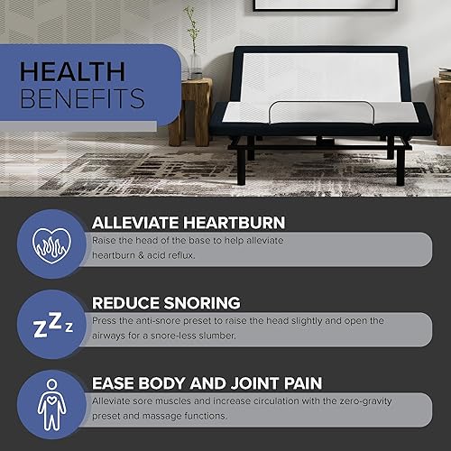 Miniatura 5 de Blissful Nights E4 - Base de cama ajustable King con masaje, anti ronquidos, gravedad cero, carga USB doble, luz nocturna para debajo de la cama,