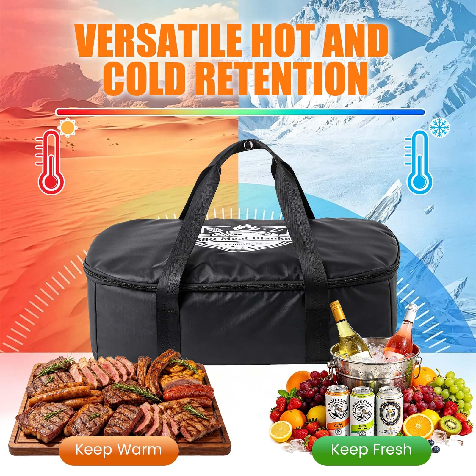 YARRAMATE Koc BBQ wielokrotnego użytku do odpoczynku mięsa, 21" izolowana torba na mostek, termiczny pojemnik z szerokim otworem, akcesoria do wędzarni, prezenty dla mężczyzn i taty