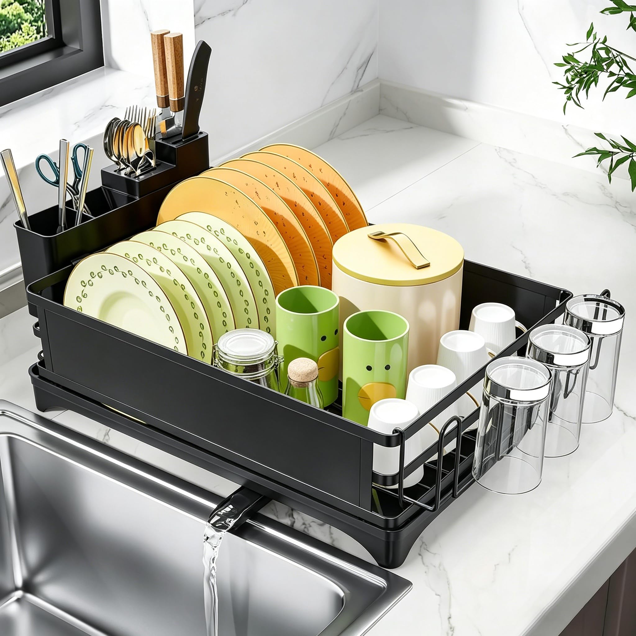 Simple Trending Dish Drying Rack for Kitchen Counter, 11.7" x 16.5", Black