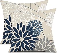 DFXSZ Blue Gray Floral Waterproof Pillow Covers 18x18 Set of 2 Outdoor Polyester Throw Pillows for Patio Couch Garden Porch