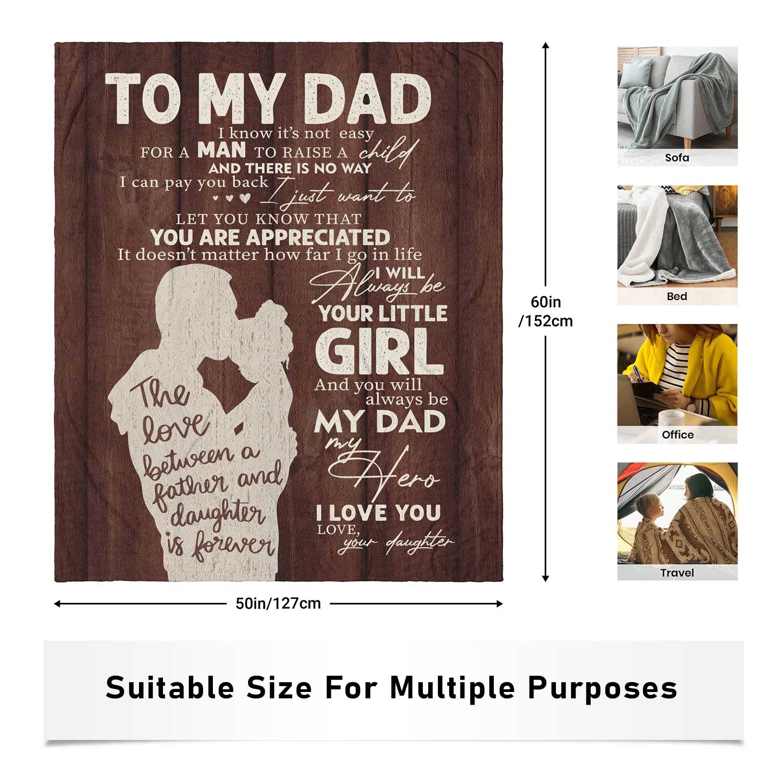 Sbangtu Fathers Day Dad Gifts from Daughter, Gifts for Dad from Daughter Blankets 60