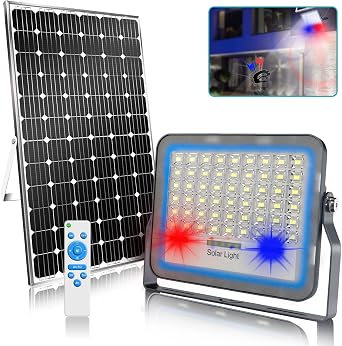 100W Solar Flood Lights Outdoor, Dimmable Solar Security Lights with Remote, 3000K/4000K/6000K CCT Adjustable, Dusk to Dawn, 108 LED, Separate Solar Panel, IP65 Waterproof for Yard, Parking Lot, Barn