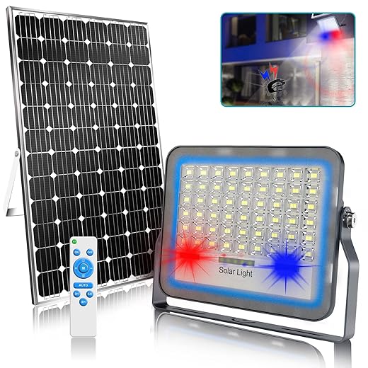 Gebosun 100W Solar Flood Lights Outdoor Dimmable, 108 LED Dusk to Dawn Solar Street Lights Outdoor, 3000K/4000K/6000K CCT Adjustable for Parking Lot, Barn, Yard，Garden, Pool