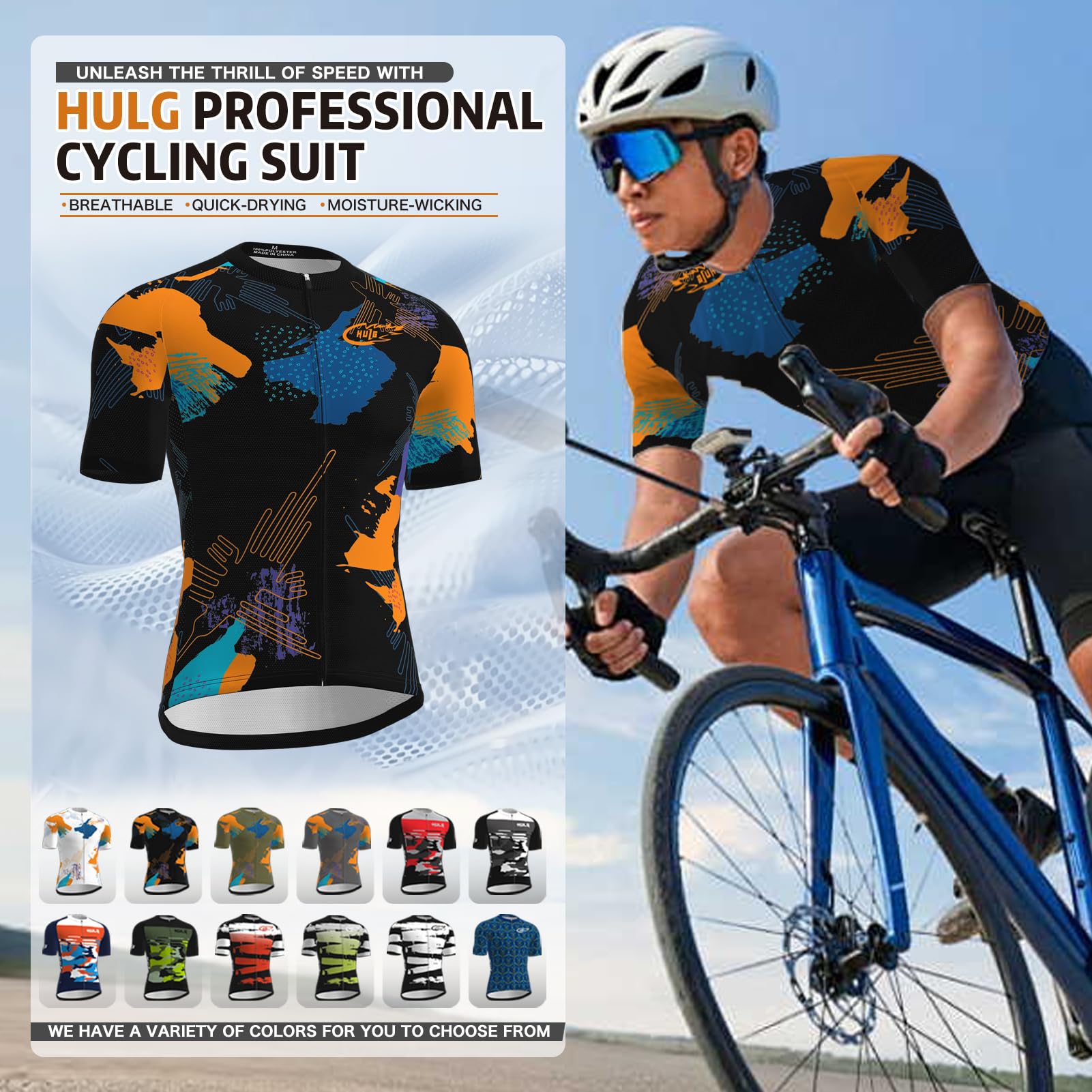 HULG Maglie da Ciclismo da Uomo,Maglia Ciclismo con Manica Corta Maglietta MTB Traspirante Asciugatura Veloce Riflettente per Multi-Sport Mountain Bike Ciclismo Palestra