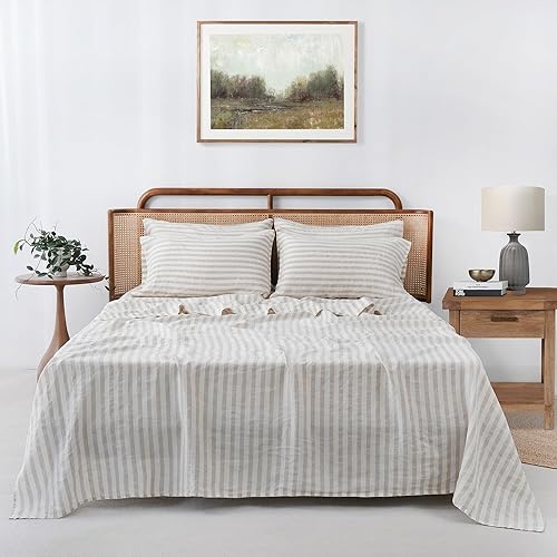 S VICTORY SYMBOL Juego de sábanas de 100 % lino francés lavado, 4 piezas (1 sábana encimera, 1 sábana bajera y 2 fundas de almohada, de lino