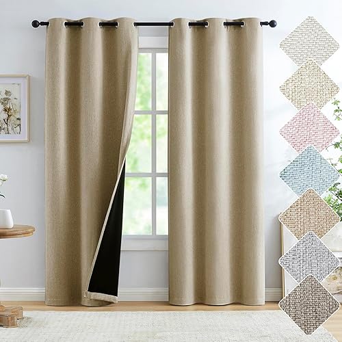 Miniatura 23 de Cortinas de lino natural opacas para dormitorio de 84 pulgadas de largo, con aislamiento térmico y reducción de ruido, paneles de cortina de tejido